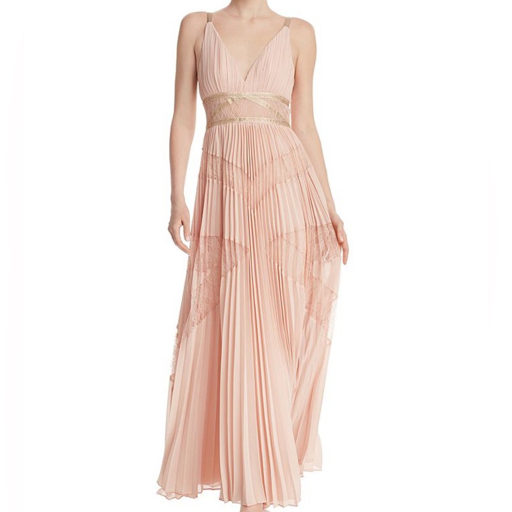 BCBG Pleated Lace Inset Gown